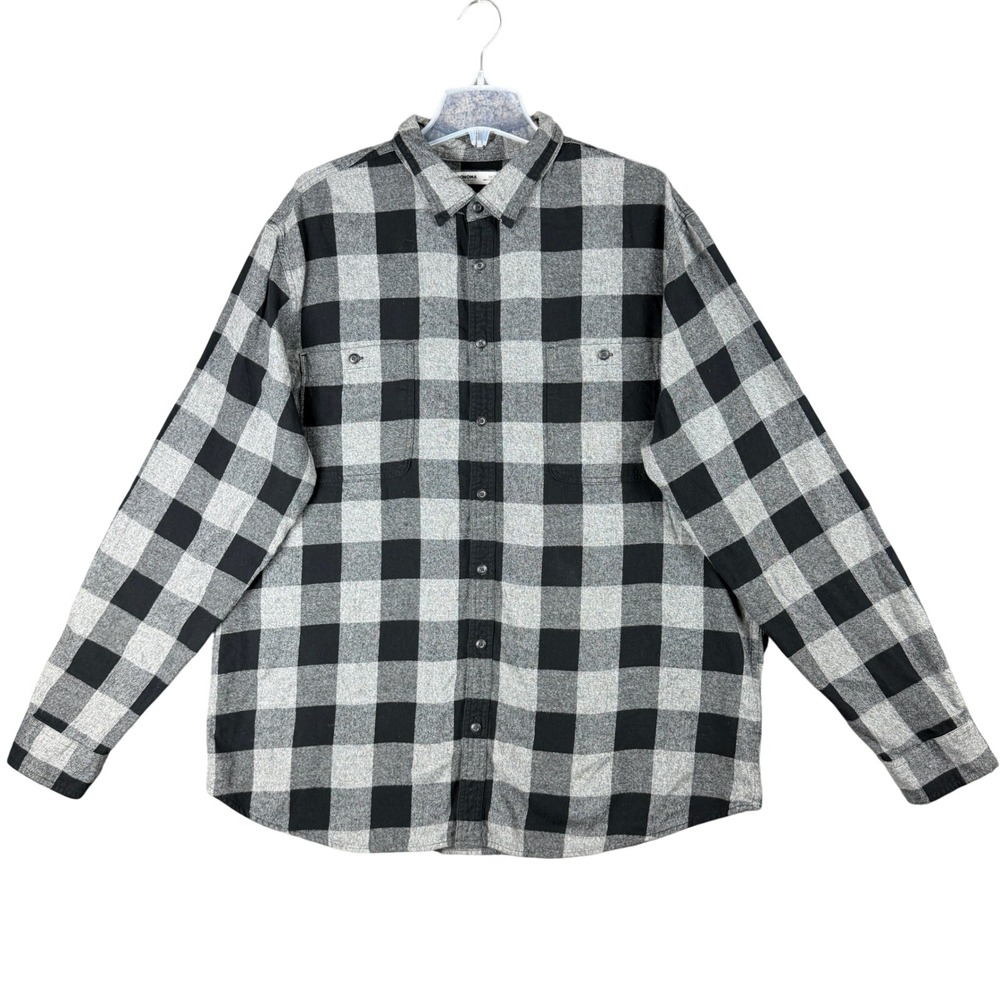 Sonoma Buffalo Plaid Flannel Shirt Men's 3XLT Black Gray Cotton Outdoor Utility